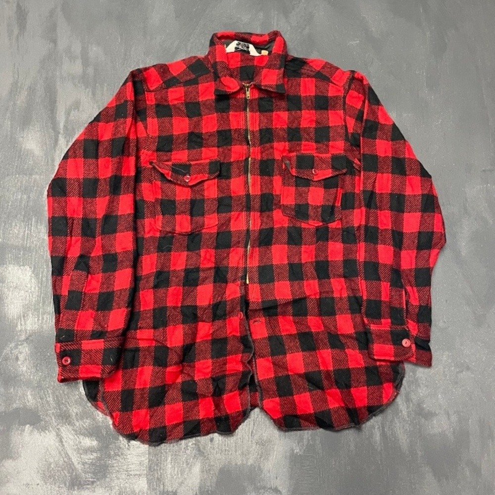 Vintage‎ Buffalo Plaid Zip Shirt Jacket Men Large Red 1980s Woolrich
